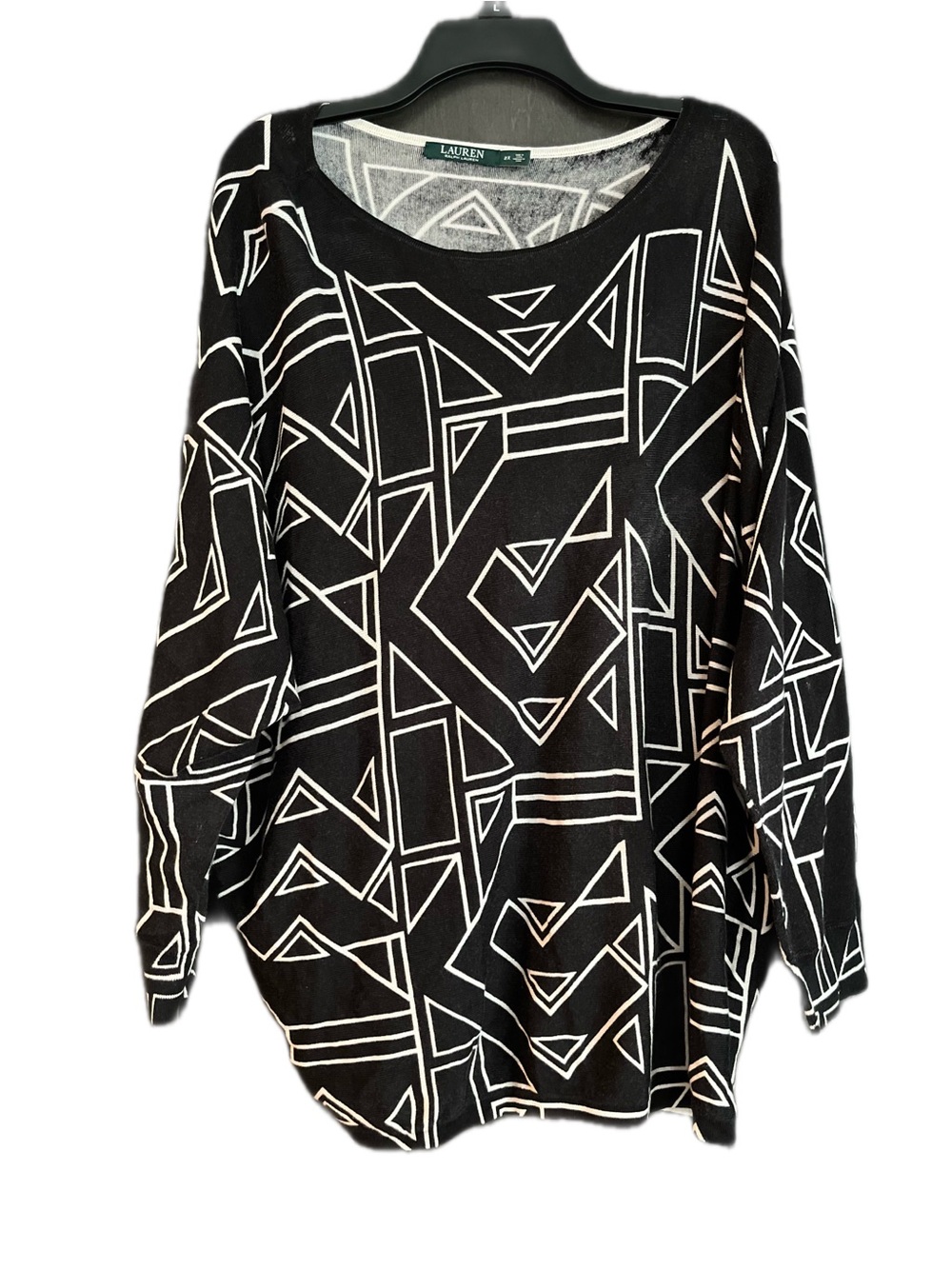 Lauren Ralph Lauren Black & White Geometric Knit Pullover Sweater Plus Size 2X
